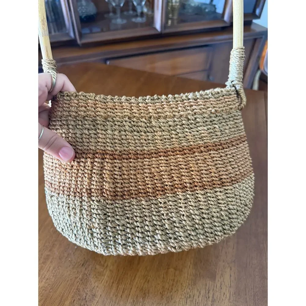 Vintage Woven Straw Basket with Large Handle | Boho Farmhouse Market Tote